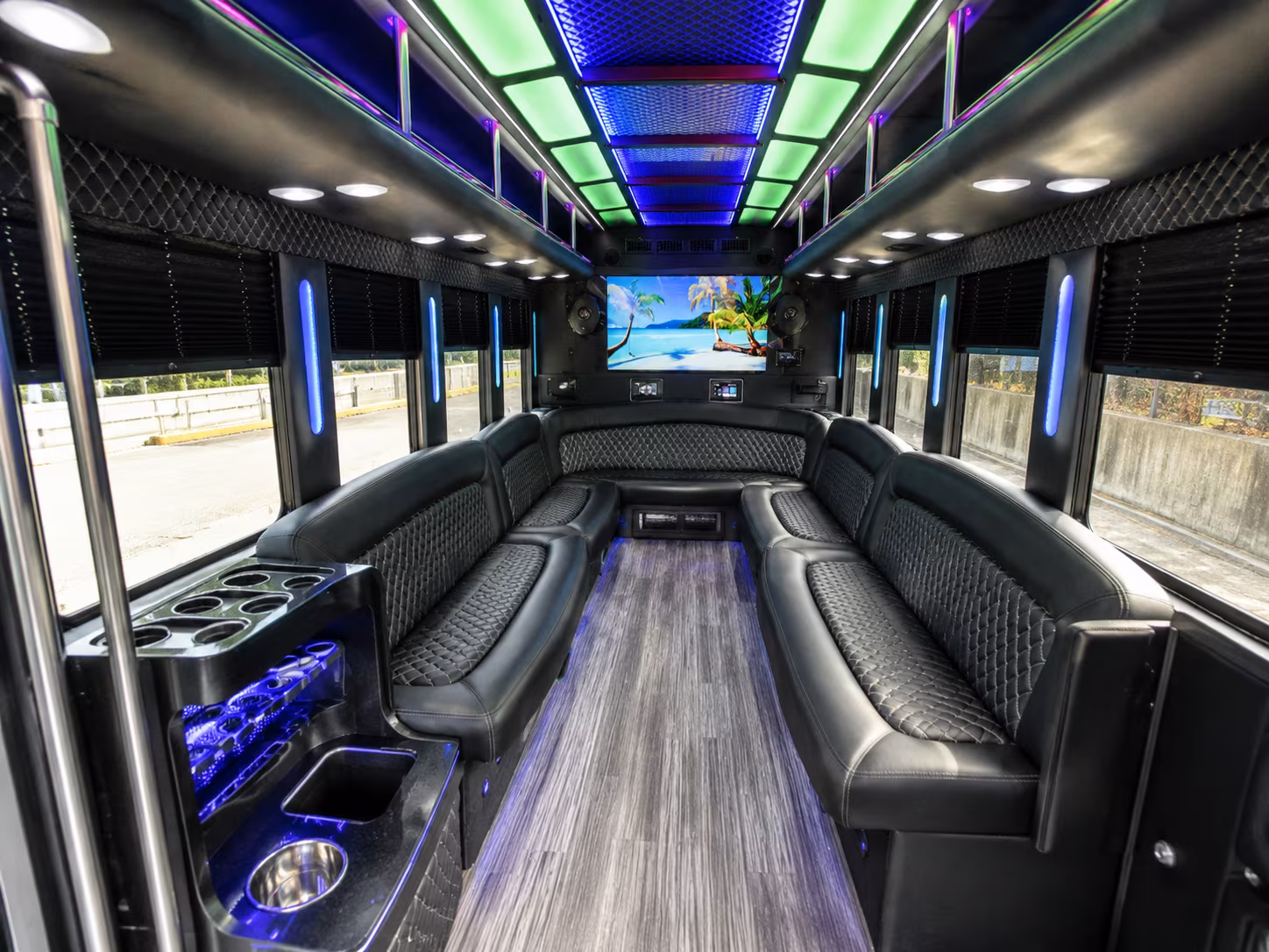 Bachelorette group inside a party bus serving Aurora