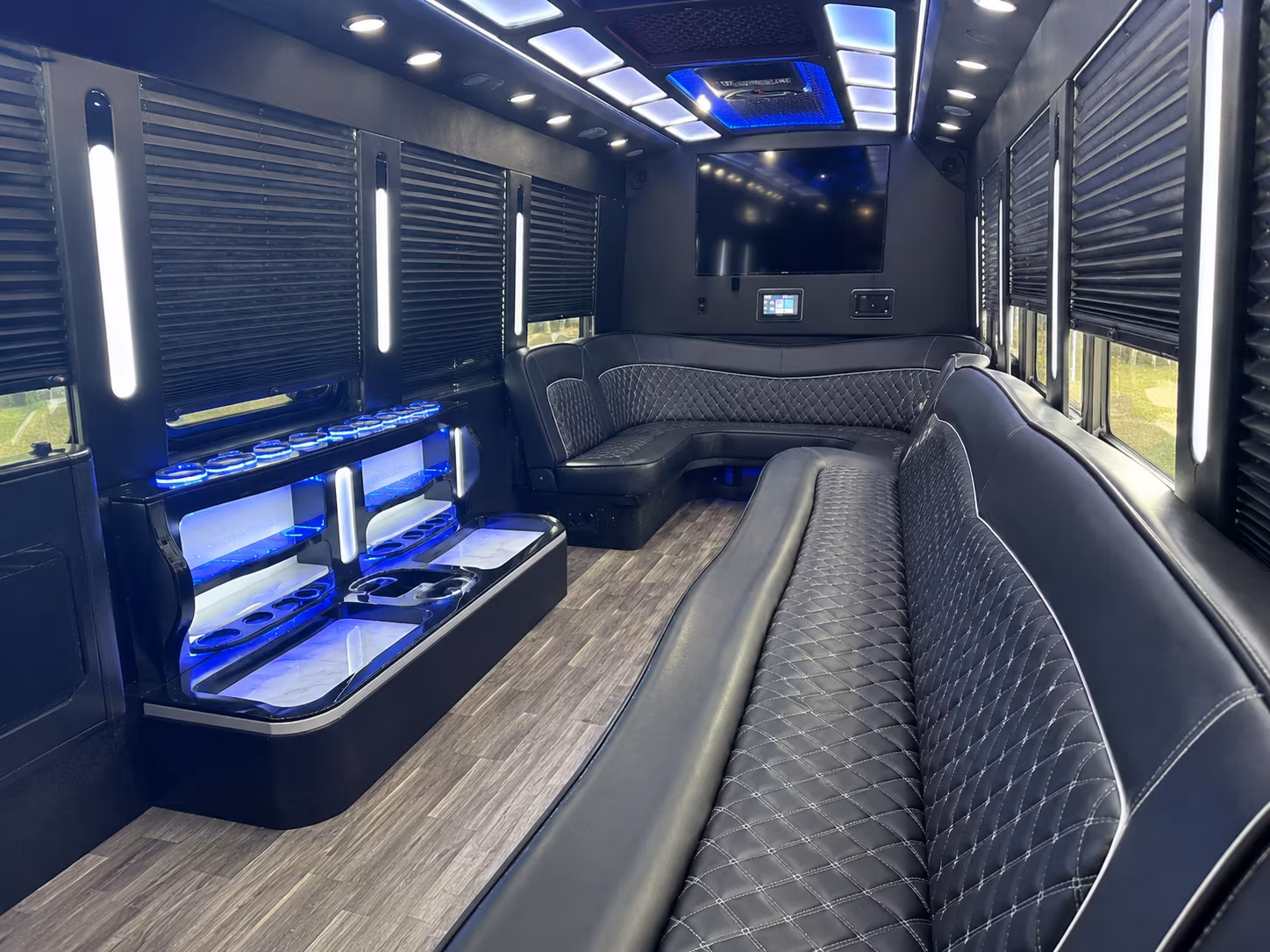 Aurora Wedding Transportation party bus interior