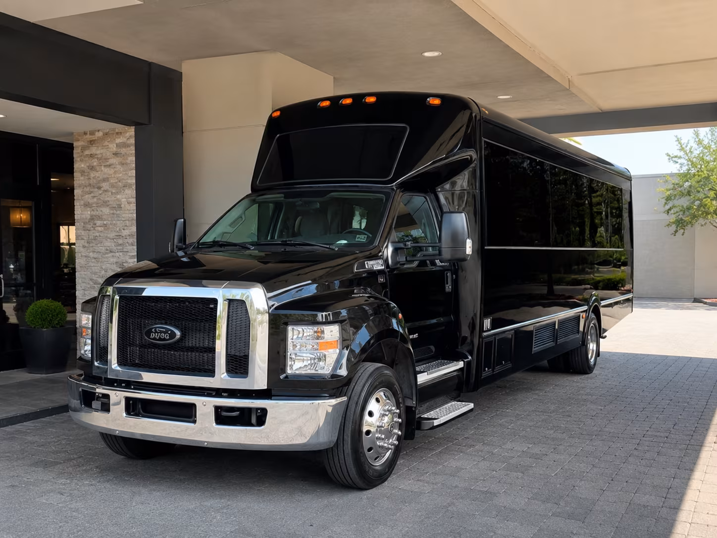 Interior of a party bus rental serving Aurora